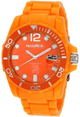 Haurex Mens O7354UOO CAIMANO Rotating Bezel Orange Dial Plastic Sport Watch